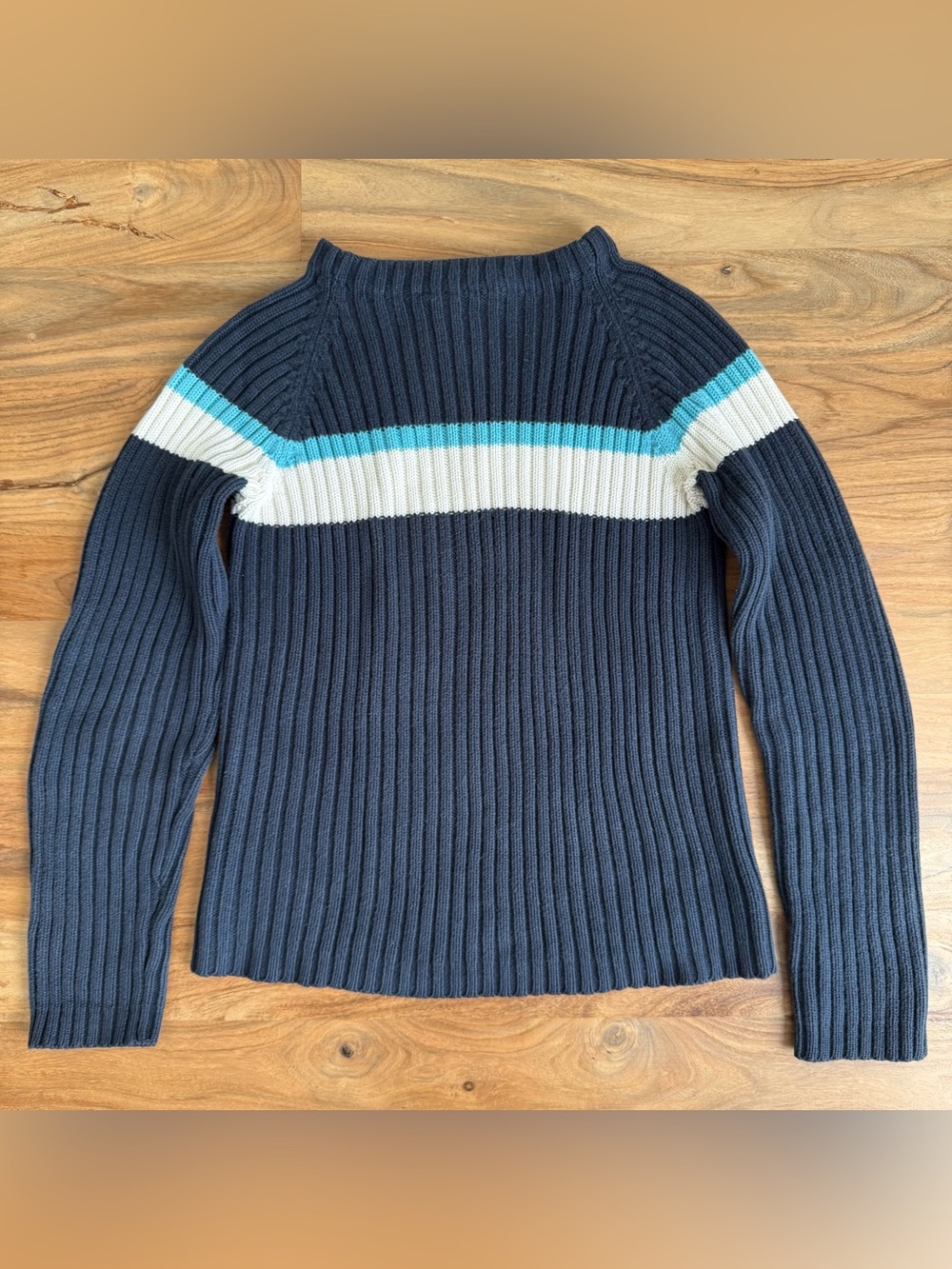 Polo by Ralph Lauren Navy and White Ribbed Sweater with Teal Accent